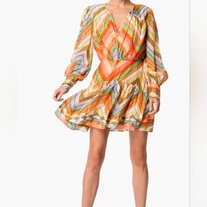 Ciebon Chevron Stripe Long Sleeve Mini Dress: Multi Color: Size- M